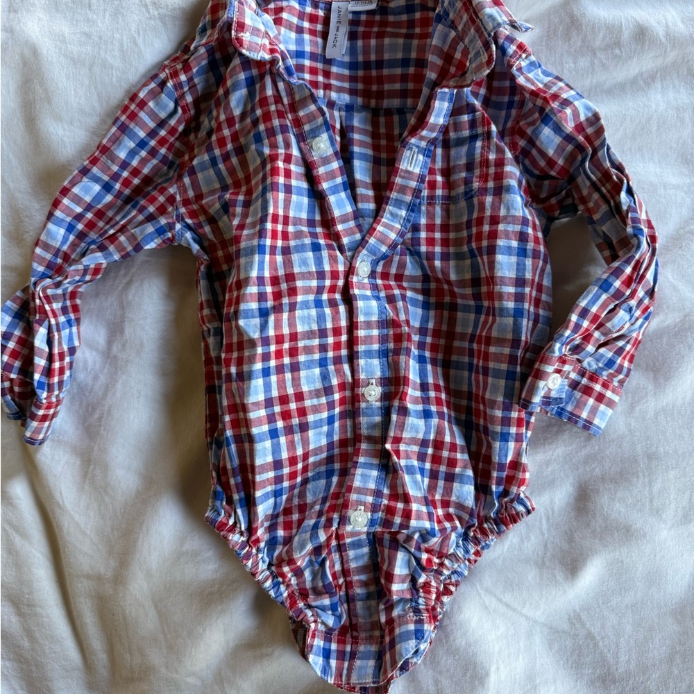 Janie and Jack Red and Blue Plaid Onesie